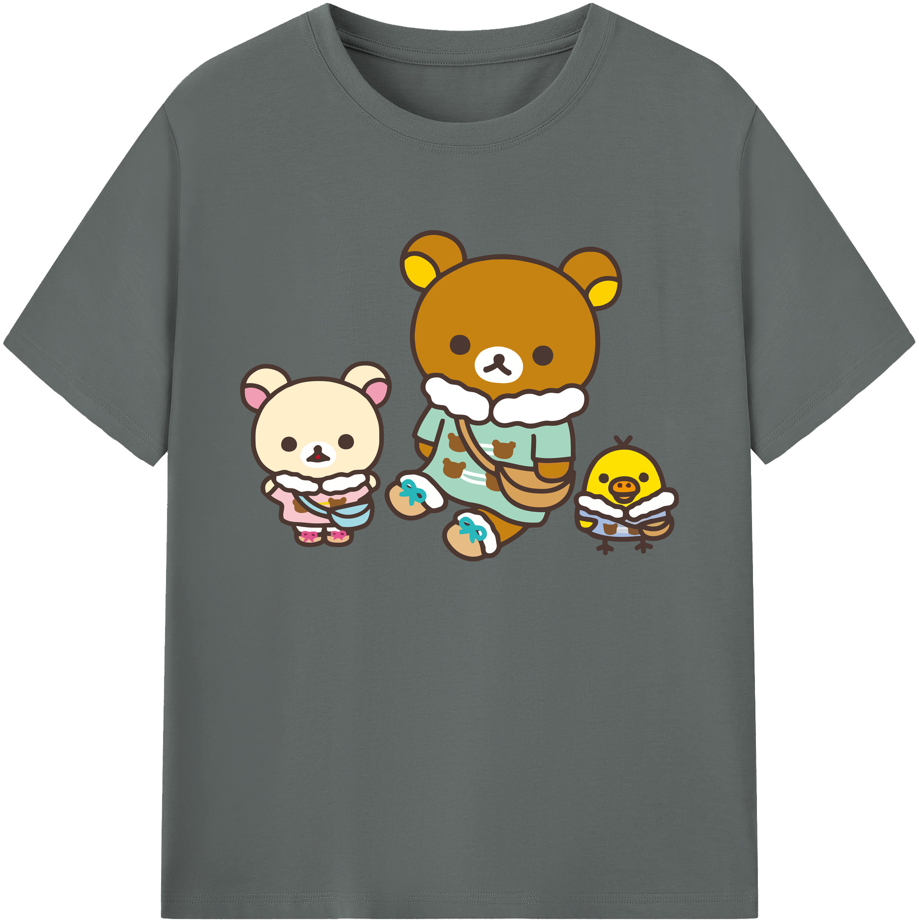 （画像用） リラックマ リラックマ キイロイトリ Rilakkuma Korilakkuma Kiiroitori 綿100％ メンズ半袖Tシャツ｜肌触りやわらか＆通気性